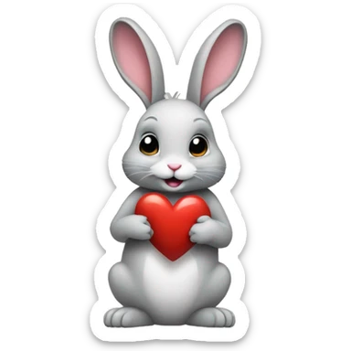 A rabbit holding a heart sticker