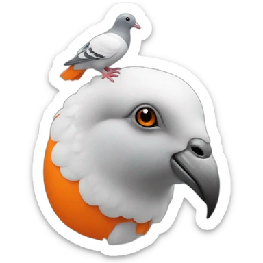 A pigeon on the head of an orange sheep sticker