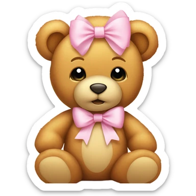 honey colored teddy bear with pastel pink bow sticker