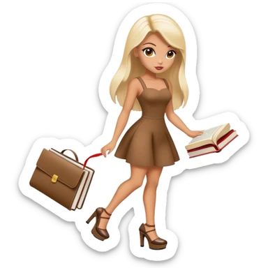 Bimbo walking, platform heels, mini dress, picking up book from ground, hot , bratz sticker
