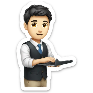 Handsome-finance-korean boy-working-with-laptop sticker