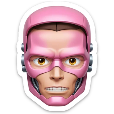 schwarzenegger-looking with the face half robotic half human pink terminator  sticker