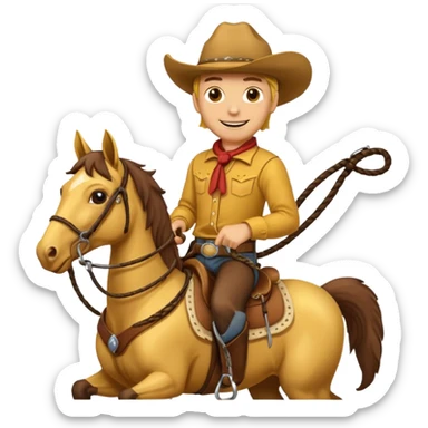 Cowboy riding a horse with whip. With yellow skin and smilling  sticker