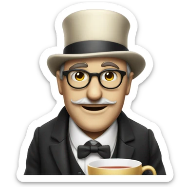 Photorealistic man A British gentleman in a monocle and a top hat with a cup of tea in his hand sticker