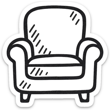 brown armchair in hand-drawn doodle style sticker