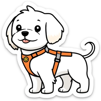 White Maltese dog guiding a blind person guide harness, guide dogs for the blind  sticker