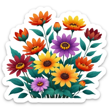 painting of autumn flowers,  gibli style sticker