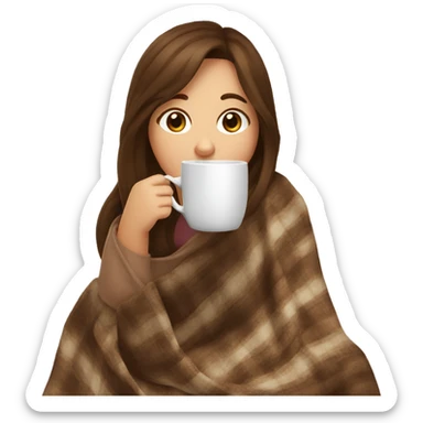 Brown hair Girl drinking coffee, with a cozy blanket sticker