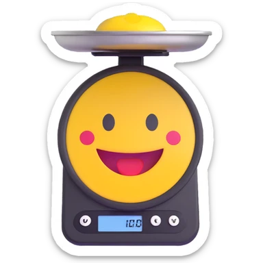 kitchen scale with a cheerful smiley face on the display sticker