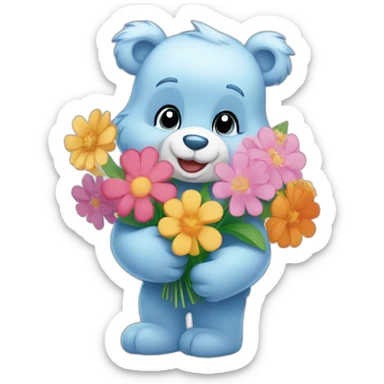 Care bears holding flower bouquet sticker