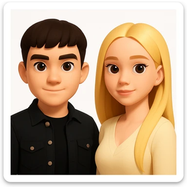 Slightly increase the volume of the upper body of the girl, separate the girl and the boy from each other, make the skin color the same for both characters, keep the cartoon style, white background. sticker