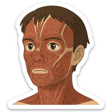 ghibli style face with skin removed, showing muscles sticker