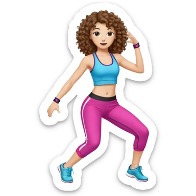 kıvırcık kahverengi saçlı ,beyaz tenli zumba hocası dans ediyor sticker