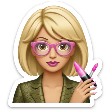 a snake with a bitchy face, a dirty blonde wig, pink pointy nails and square frame golden glasses sticker