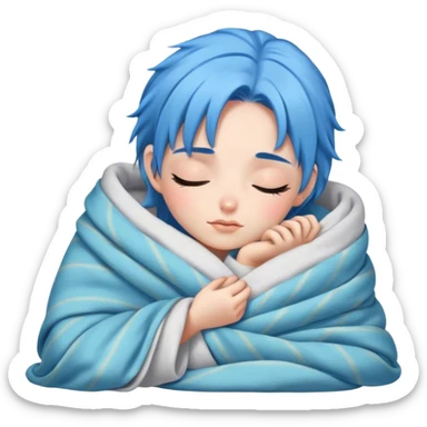 cozy blue haired girl wrapped up in a cozy blanket with eyes closed sticker