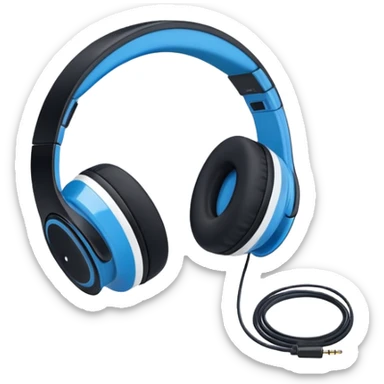 A 3/4 view of a pair of Black and blue and white wireless headphones sticker