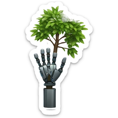 robot hand holdng tree sapling sticker