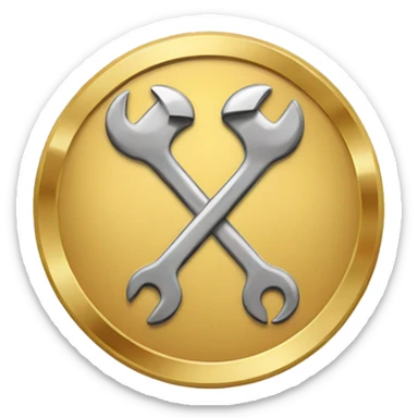 spanner icon within a gold coin sticker