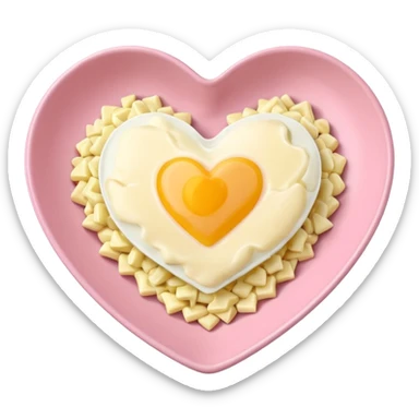 egg salad in a light pink heart shaped plate sticker
