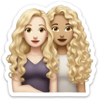 Woman with pale skin and curly blonde hair kissing woman with pale skin and long dark blonde hair sticker