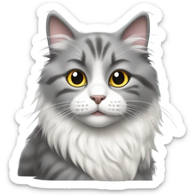 Gray and white fluffy cat sticker