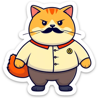 Fat ginger cat with Trotsky mustache and communist uniform sticker