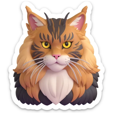 adorable yet majestic maine coon cat with fierce eyes and fluffy mane sticker
