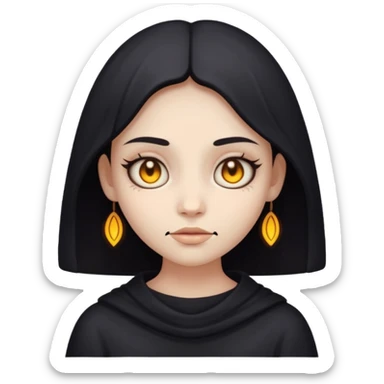 Stylized cult cartoon girl emoji, eerie-cute aesthetic, symmetrical design, subtle spooky vibe, glowing eyes, saying “AMILK”, bold graphic icon sticker