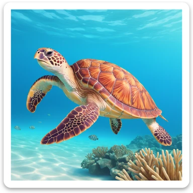 sea turtle in beautiful clear turquoise caribbean sea underwater sticker