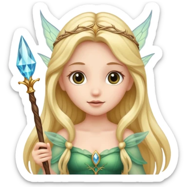 long haired fairy with normal sized eyes and a wand sticker
