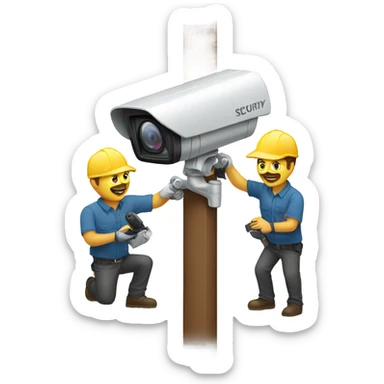 Two men installing a security camera sticker