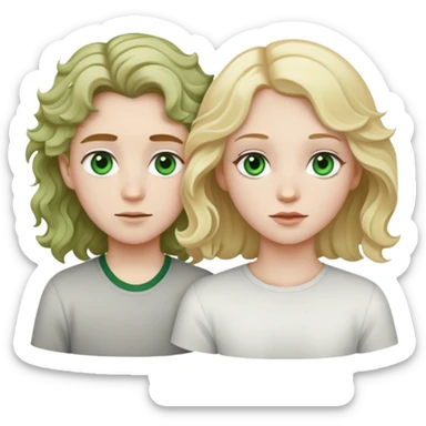 A girl with pale skin ,green eyes and wavy hair and a boy with pale skin,brown eyes and blonde hair sticker