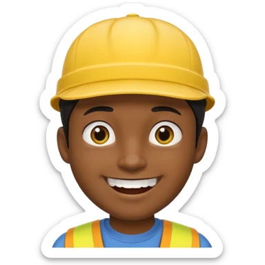 A man with dark skin tone, wearing a bright yellow cap, short black hair mostly covered by the cap, large brown eyes, and a wide smile showing his teeth. sticker