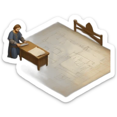 medieval architect drawing on a floor plan sticker