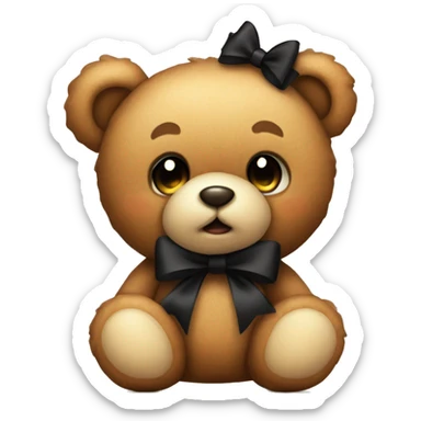 Cute teddy bear with black bow sticker