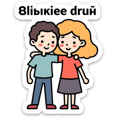 Two people standing close together with their arms around each other's shoulders, representing close friendship. Include the text "Близкие друзья" sticker