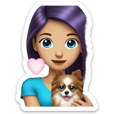 Dark purple long hair blue eyes girl holding a pomeranian sticker