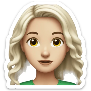white girl with bright green eyes and brown, medium length hair sticker