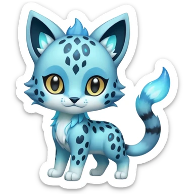 Colorful Iridescent Shiny Pastel Nebulae Glowing Neon Bioluminescent Bright Icy Elemental Pawny Majestic Elegant Adorable Chibi Baby Liepard-Amaura-Litten-Sprigatito-Caracal-Lynx-Genet-Civet-Glaceon-Pokémon-fusion-creature (full body) sticker