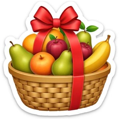 A luxury basket with wrapped fruits and ribbon bow.








































 sticker