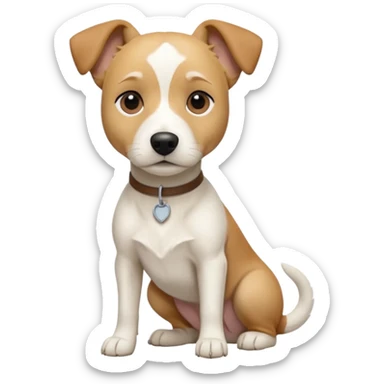 a full body facing front on of a buff white beagle cross jack russell terrier looking dog the size of a kelpie with light brown long ears resting on its face and a light brown patch above one eye and a large snout. the rest of the dog is completely white.  sticker