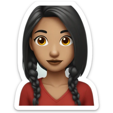 girl with black and red long hair, with nose piercing and an eyebrow cut sticker