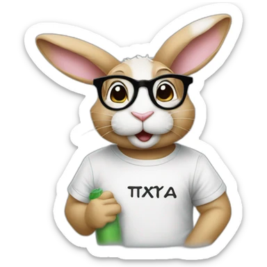 a rabbit with glasses and a T-shirt with the inscription Тишотка sticker