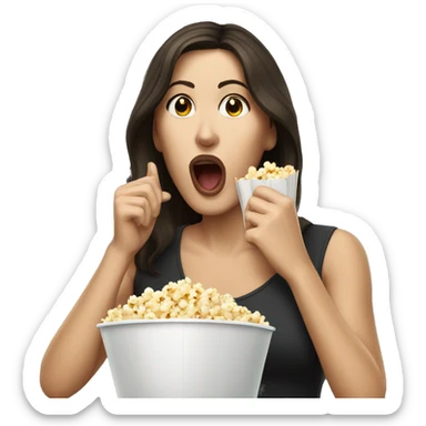 White brunette woman putting popcorn in her mouth sticker