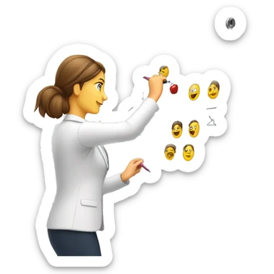 Woman writing on whiteboard with diagrams on it sticker