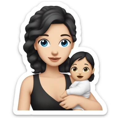 mom holding newborn baby girl with blue eyes white skin and black hair and white skin newborn girl bab white skin black hair sticker