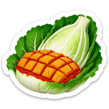Korean kimchi napa cabbage, all parts red with red sauce, no face sticker