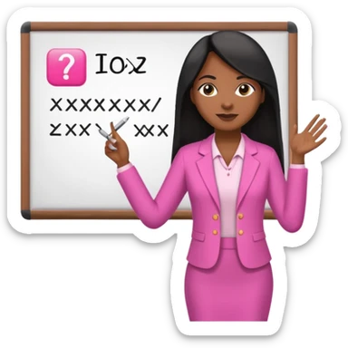 a brown skin teacher with hair with black straight long hair wearing pink not hot pink 2 piece set teaching up on a board the board  sticker