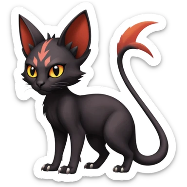 Black edgy Noivern-Torracat-Sphynx-Lykoi-Caracal-cat-Fakemon full-body sticker