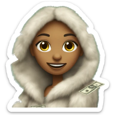girl wearing fur coat and throwing dollar bills, luxurious  sticker